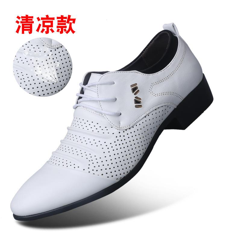 Letní Černé Hnědé Bílé Pánské Kožené Boty Pánské Špičaté Společenské Boty Vysoké Kvality Formální Nazouvací Děrované Sandály Muž H78