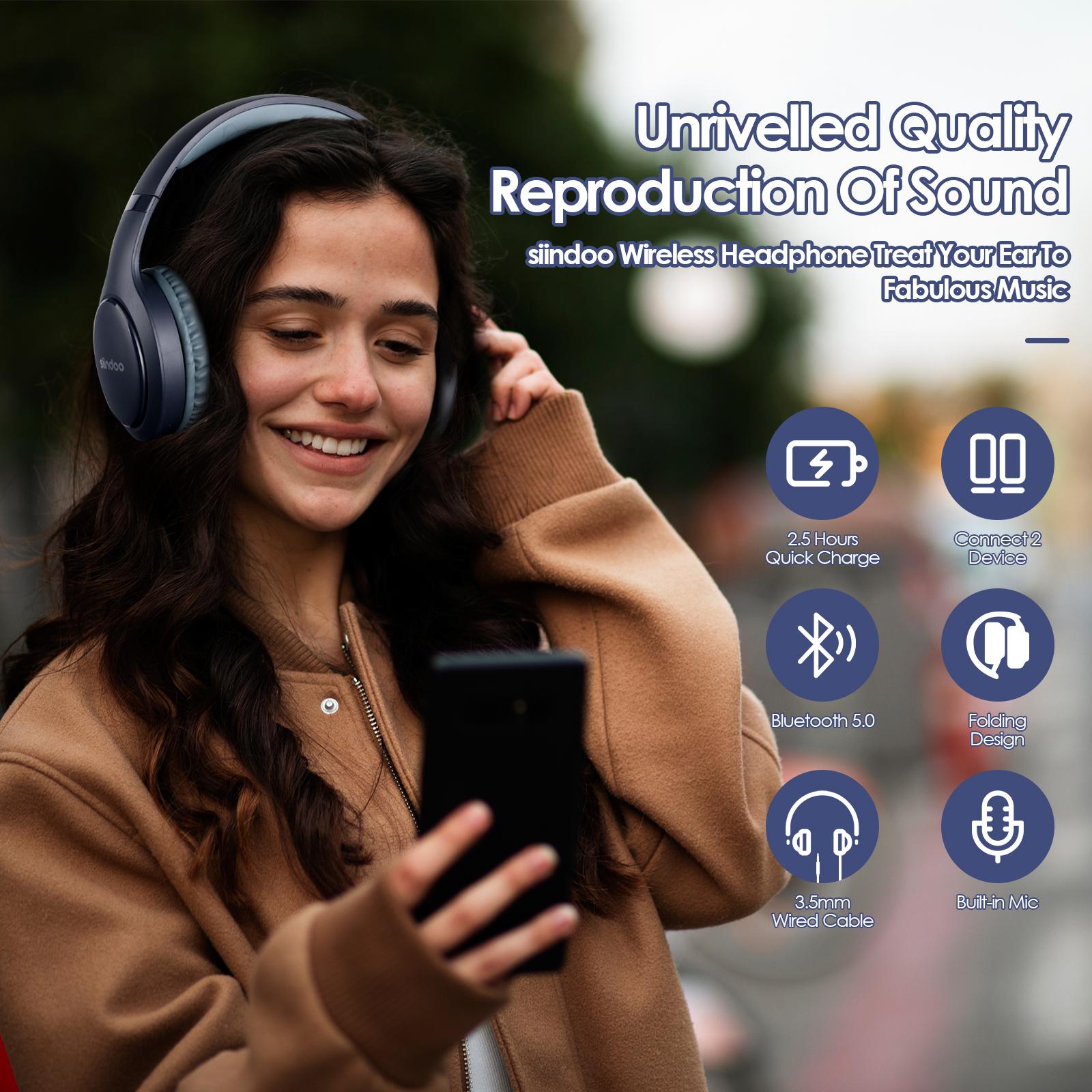 

Наушники Siindoo с шумоподавлением, беспроводная гарнитура Bluetooth 5.1 с режимом 3EQ, беспроводные наушники с микрофоном, стереозвук HiFi
