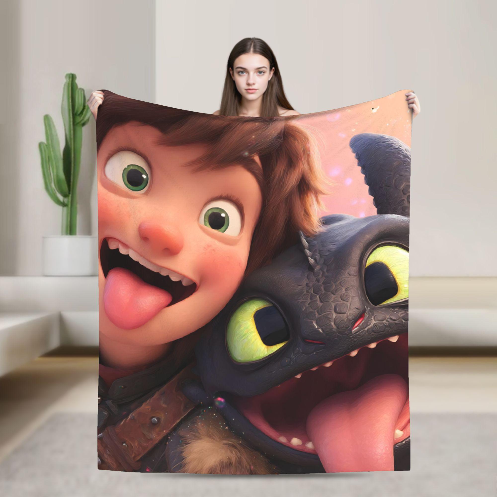 

HTTYD Стилізована ковдра з візерунком дракона Тепла плюшева плед-ковдра для дивана, крісла, подорожей, офісу Фланелева постільна накидка, покривало 76x102cm