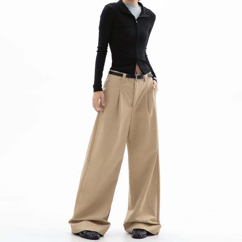 Women's Loose Wide-Leg Khaki Trousers