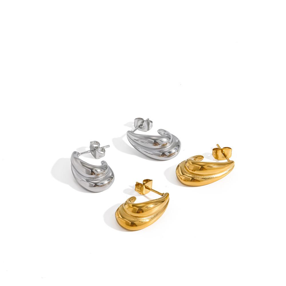 Geometric C Shaped Stainless Steel Earrings With Pvd Gold Finish For Women Summer Trend
