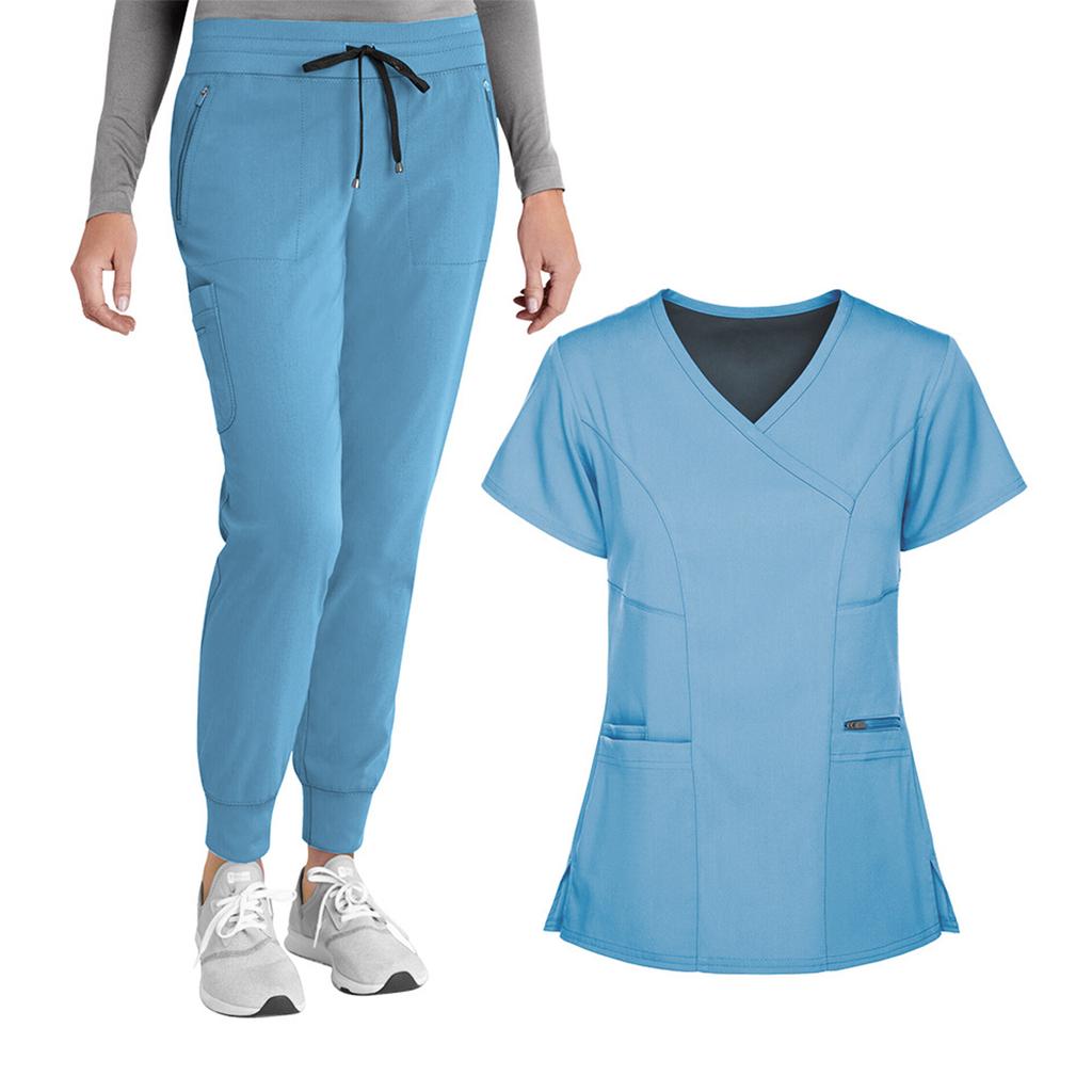 Women's Loose And Comfortable V-neck Short Sleeved Workwear With Top And Beauty Suit Set