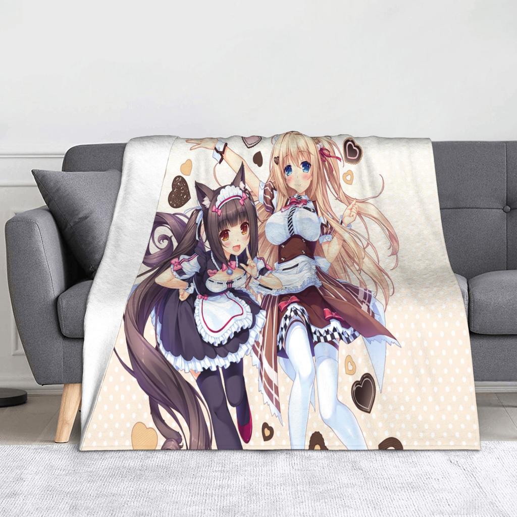 Anime Nekopara Cartoon Blanket Chocola Vanilla Maple Flannel Awesome Breathable Throw Blankets for Bedspread AutumnWinter