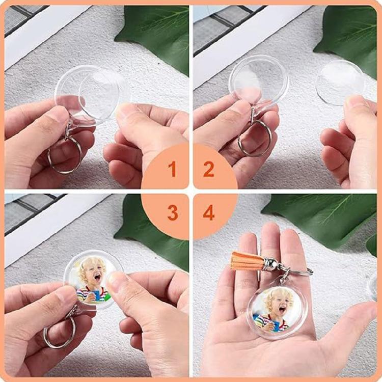 50pcs Fringe Key Rings Blank Photo Frame Keychain Phone Hangings Decoration
