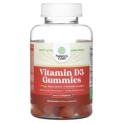 Vitamin D3 Gummies, Peach, Mango, Strawberry, 2,000IU (50mcg), 120 Gummies (1,000IU (25mcg) Per Gummy)