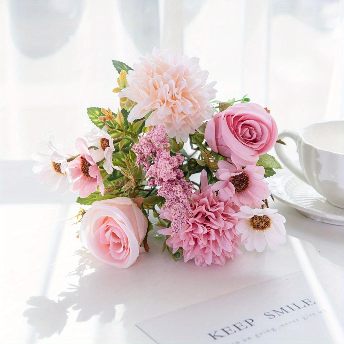 

1шт Изысканный искусственный букет роз - реалистичная пластиковая искусственная цветочная композиция для домашнего декора, комнаты в стиле бохо на ферме, осеннего декора ко Дню благодарения розовый