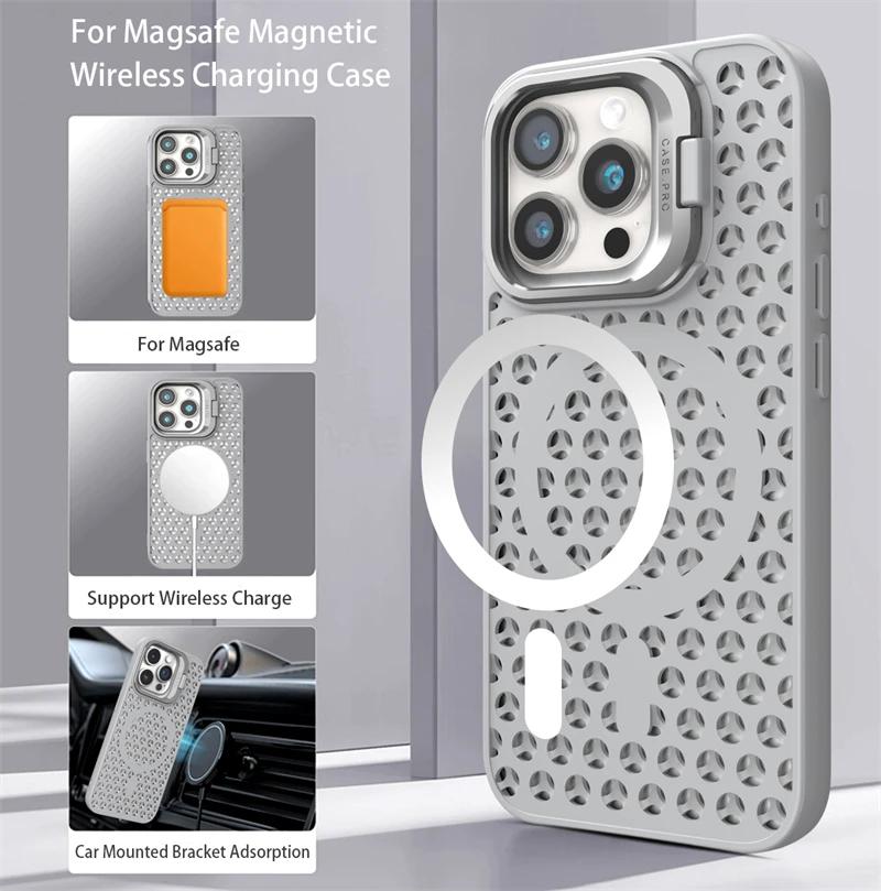 Siatka Odprowadzająca Ciepło Do Magnetycznego Bezprzewodowego Etui Magsafe Na iPhone 15 14 Plus 13 12 11 Pro Max Uchwyt na Aparat Miękka Pokrywa