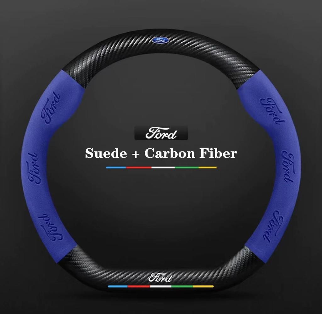 Ford ST EXPLORER EDGE Fiesta Focus Mondeo F150 Fusion Mustang Kuga Ranger Car Anti-Slip Suede Carbon Fiber Steering Wheel Cover