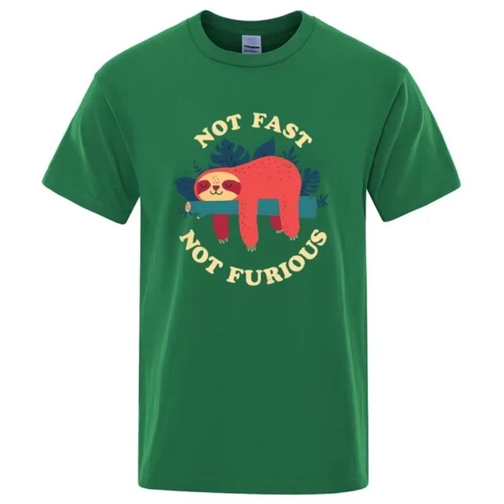 Not Fast Not Furious Sloth Cute Print Men Tee Shirts Breathable Cotton Tops Street Fashion T-shirt Women Casual Summer T Shirts