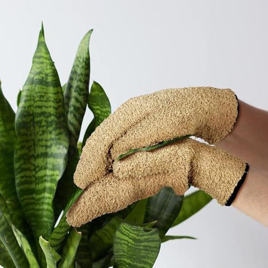 1 Pair Microfiber Dusting Gloves Plant Leaf Cleaning Gloves Fuzzy Dust Removal Gloves for Indoor Plants Furniture Blinds