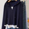 Plus Size Hooded Color Block Layered Long Sleeve Slimming T-Shirt for Women