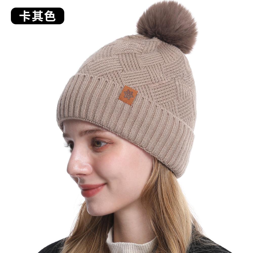 Autumn and winter wool hat scarf gloves three-piece warm double-layer fleece knitted women's knitted hat