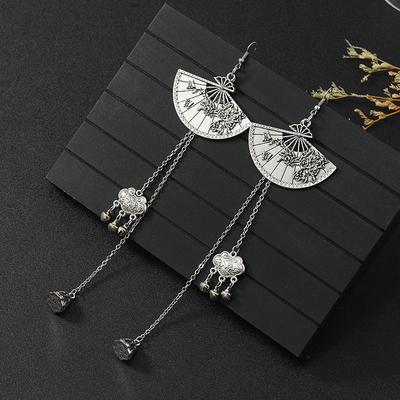 Original Design Plum Blossom Fan Earrings Medium and Long Fringed Bell Earrings Pendant Niche Antique Earrings Women