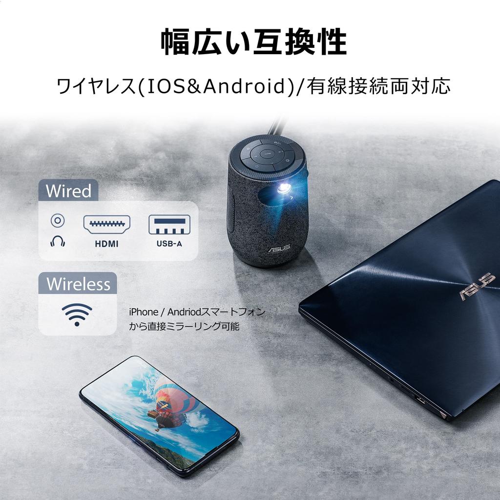 ASUS ZenBeam Latte L1 Mobile LED Light 300 Harman Kardon Bluetooth Short Throw Home Theater Projector, Compact, Wireless, Source, Lumens, 720P,