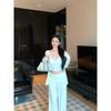 Kumikumi Pure Desire Style White Long Sleeve Cardigan Inner Wear Cami Women Autumn Slimming Wide Leg Pants Three-Piece Suit