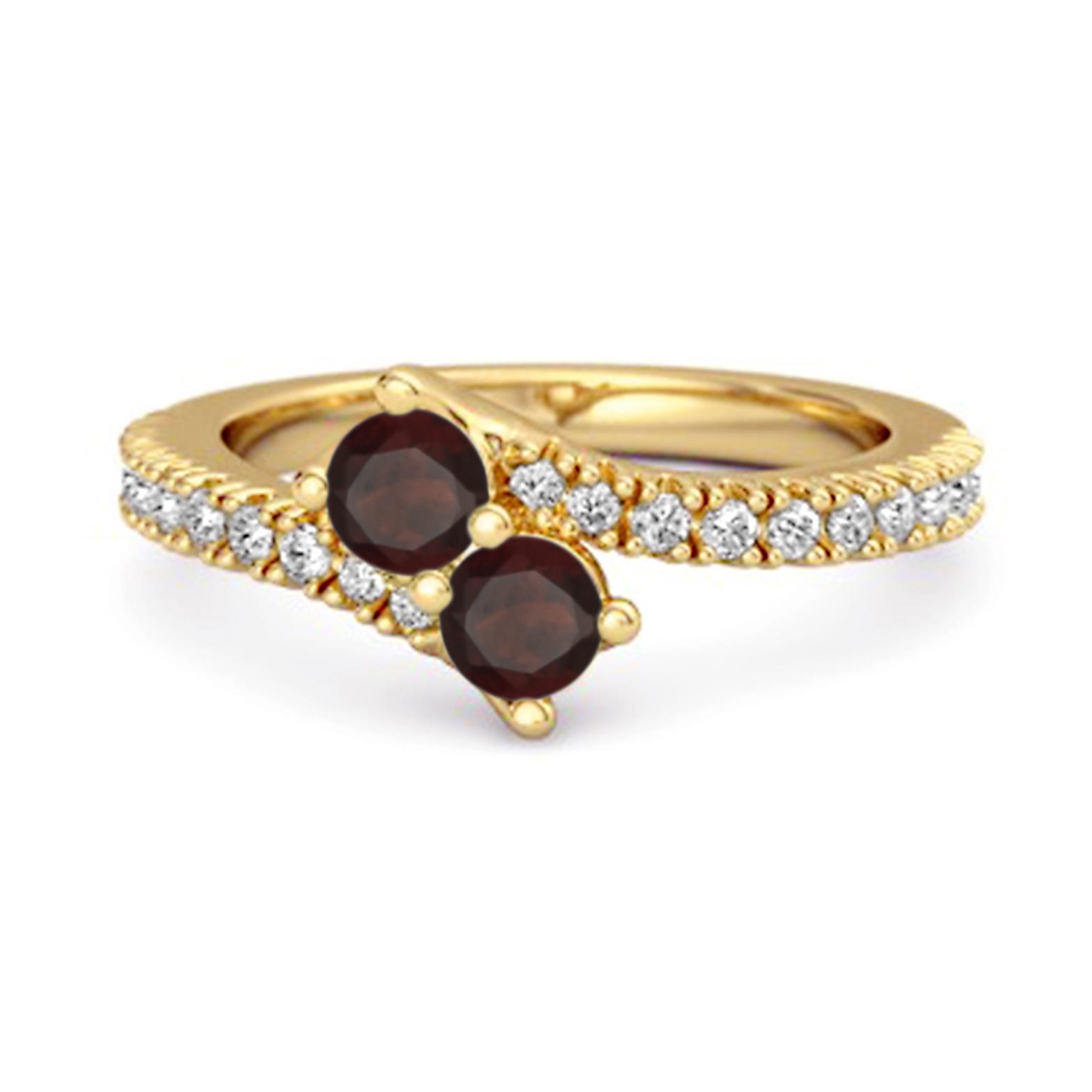 Garnet Twin Stone pave Bypass Ring - 925 Sterling Silver Gold Vermeil 9.5
