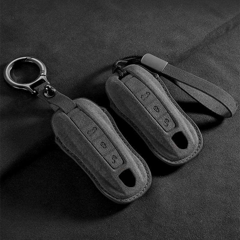 Suede Car Key Case Cover Shell for Porsche 958 Macan 911 Panamera 996 991 Boxster 987 997 2019 2020 Holder Keychain Accessories