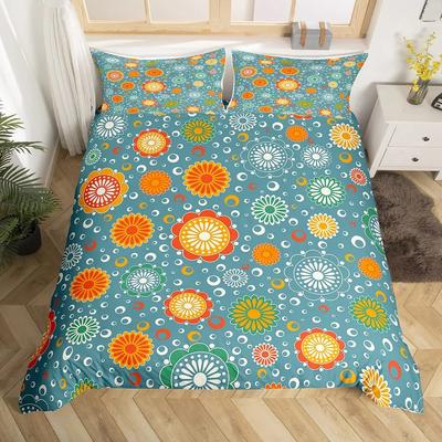 Hippie Blume Bettbezug Set Boho Mandala Bettwäsche Set Mikrofaser Groovy Blumen Bettdeckenbezug King Für Mädchen Frauen Raumdeko