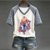 Women's Casual V-Neck Letter Print Short Sleeve Top