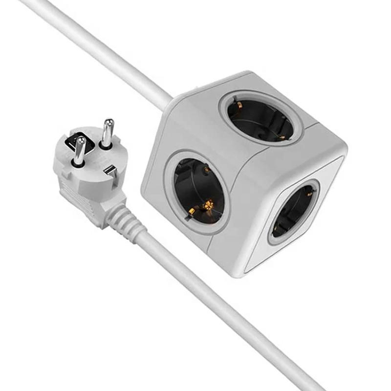 European Elug Cube Power Strip With 5 AC Multi-hole Power Sockets And 1.4m Extension Cable Extension Wall Outlet 3680W 16A 250V