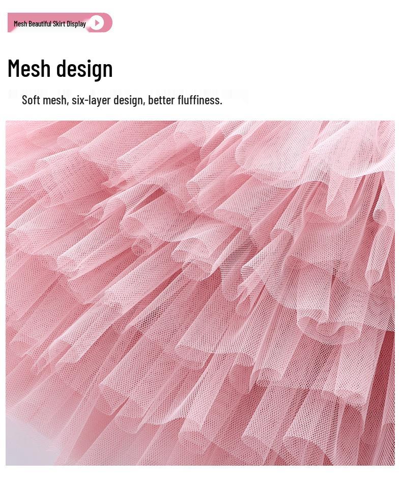 2024 Girls' Versatile Six-Layer Mesh Gauze Skirt for Children