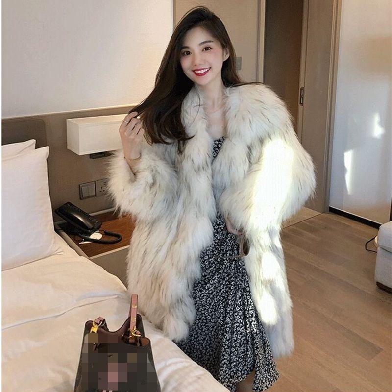 Women's Warm Coat New Internet Celebrity Imitation Raccoon Fur Woven Fur Coat Women's Medium and Long Fashion Ruffle Coat