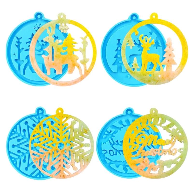 4pcs Silicone Mold for Keyring Pendant Christmas Theme Keychain Ornaments Moulds Stylish Key Chain Accessory Molds