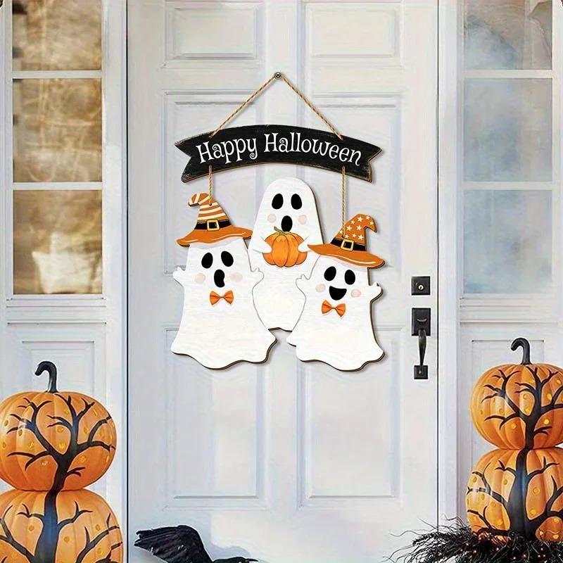 Halloween Wooden Floating Board | Vibrant Holiday Decor with Ghost Costumes and Pumpkin Patterns | Bohemian-Style Mural