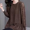 Fake Two Pieces Knitted Patchwork Shirt Female Clothing Fashion Lace Loose Spring Autumn Long Sleeve Vintage Solid Color Blouse