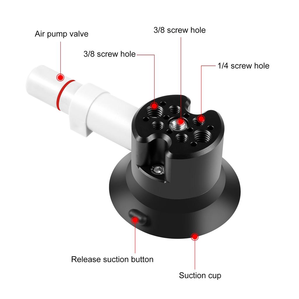PU844B 3 Inch Suction Cup Mount Quick Release Aluminum Alloy 30kg Horizontal Suction Force with 1Celsius4 Inch & 3Celsius8 Inch Screw Holes