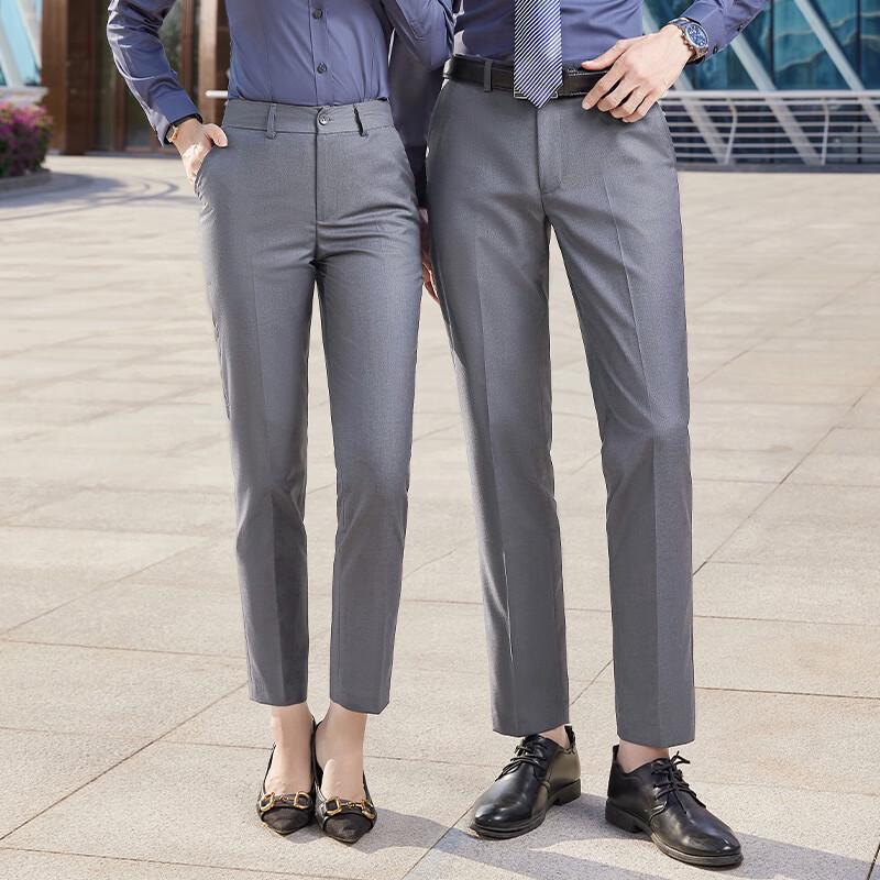 

Unisex Light Gray Wrinkle-Resistant Straight-Leg Dress Pants L