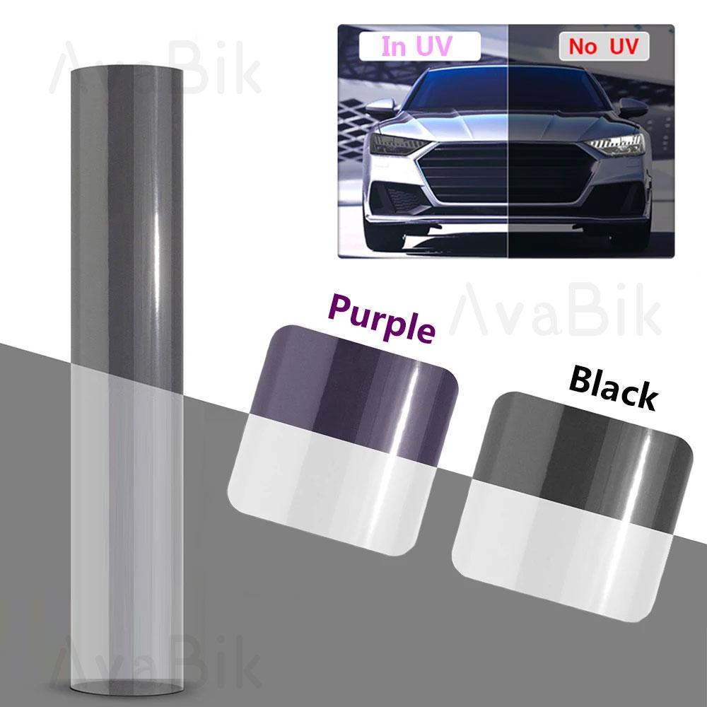 TPU PPF Smart Photochromic Headlight Protection Film Anti-scratch Self-healing White to Purple to Black Color Changing Sticker