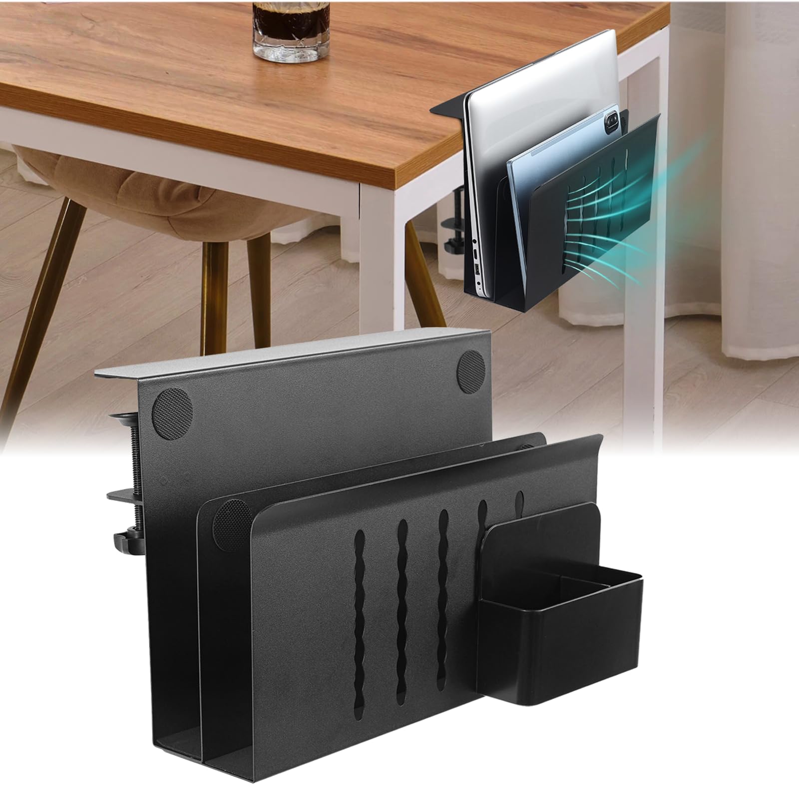 

Mumisuto Компьютер 10 кг Вес Стол Сталь с Подставкой для ручек и документов Скрытая Зарядная станция Хранение сбоку от стола, Полка под столом, Вместимость, Двухуровневое хранение, Полка, чёрный