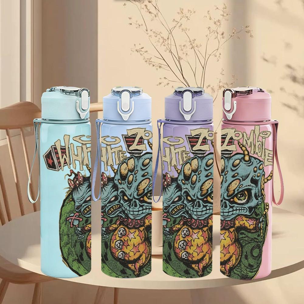 1PC Green Skull Head Art 750ml sports water bottle leakproof straw lid outdoor office home