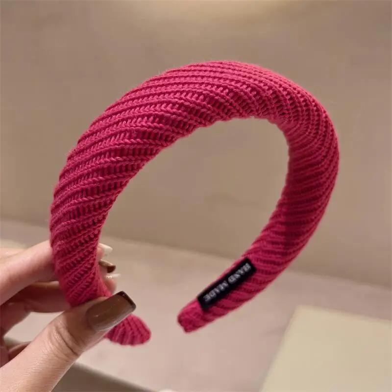 Rose Red Wide-brimmed Sponge Hair Band Women Fairy Temperament Headband Tweed Fabric Hoop Hairband Girls Hair Accessories