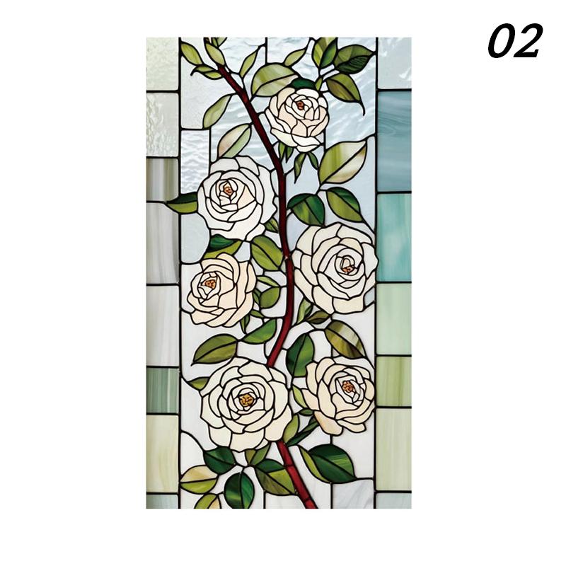 Retro Rose Glass Film Static Cling Self-adhesive Stained Glass Stickers Flower Art Painting Privacy Protection Window Film