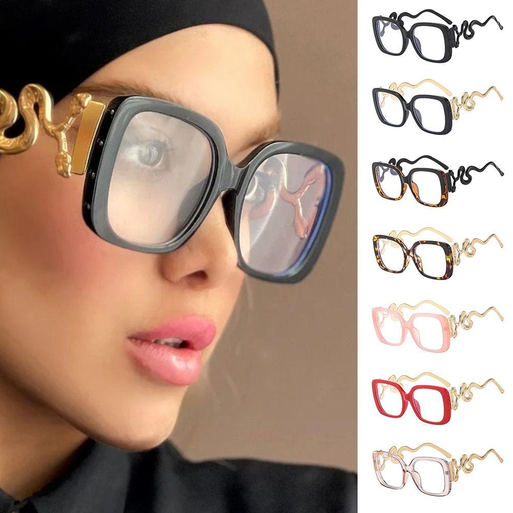 New Large Frame Woman Eyeglasses Flat Mirror Square Shape Anti-Blue Light Glasses Snake Leg Personalized Glasses Frame