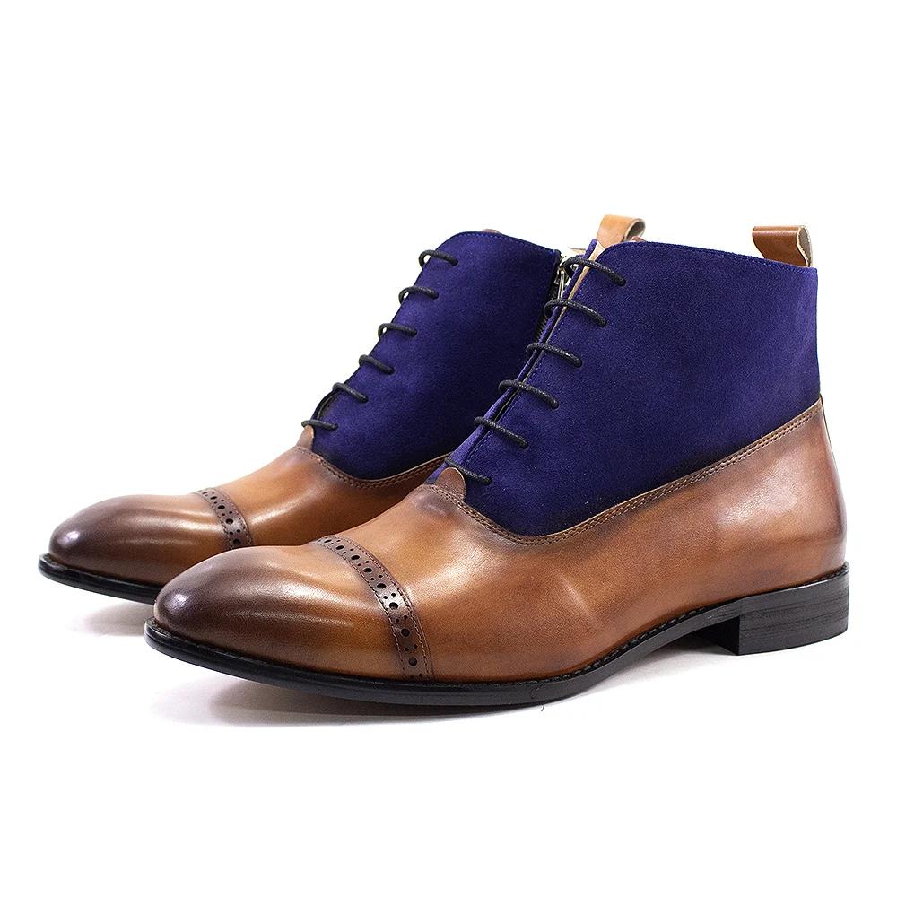 

Модные классические мужские ботильоны из натуральной кожи ручной работы, пэчворк, на шнуровке, формальные, удобные, высококачественная модельная обувь 46 коричневый