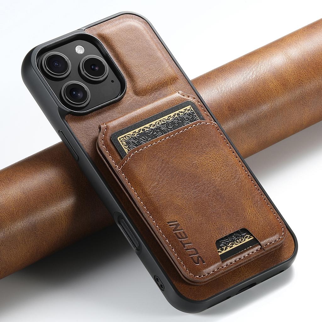 SUTENI H02 For iPhone 16 Pro Max Case Waxy Texture Leather+TPU Card Slots Kickstand Phone Cover