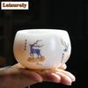 120ml Iced Sheep Fat Jade Porcelain Tea Cup Gold Pattern Master Cup Meditation Cup Puer Tea Bowl Portable Kung Fu Teaware Gifts