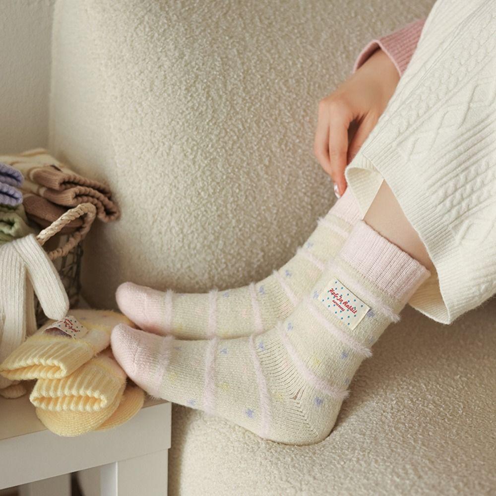 Candy Color Women's Socks Absorb Sweat Warm Sleep Socks Fashionable Fluffy Plush Socks  Harajuku