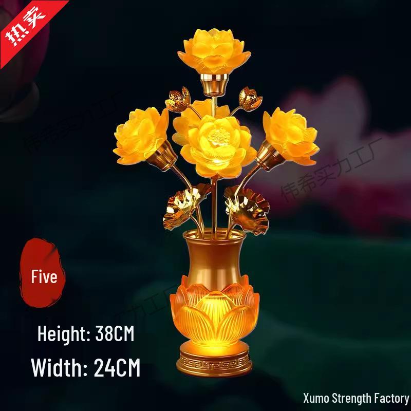 Seven-Color Lotus Lamp for Buddha Offering: Ever-Burning Guanyin Home Decor – Nine Horse Year Edition