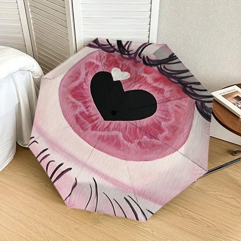 Heart-Shaped Eye Design Automatic Opening/Closing Umbrella with Foldable Design, Iron Frame, Outdoor Use, Perfect Gift for Fans, Travelers,