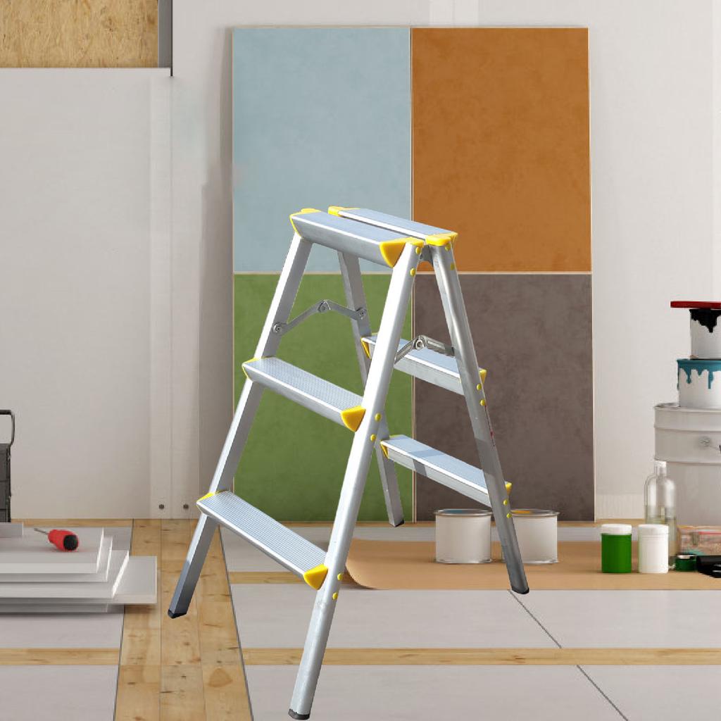 3 Step Stool Herringbone Ladders Foldable Aluminum Alloy Ladder Sturdy Step Rack Working Stools for Garage Home Outdoor Work