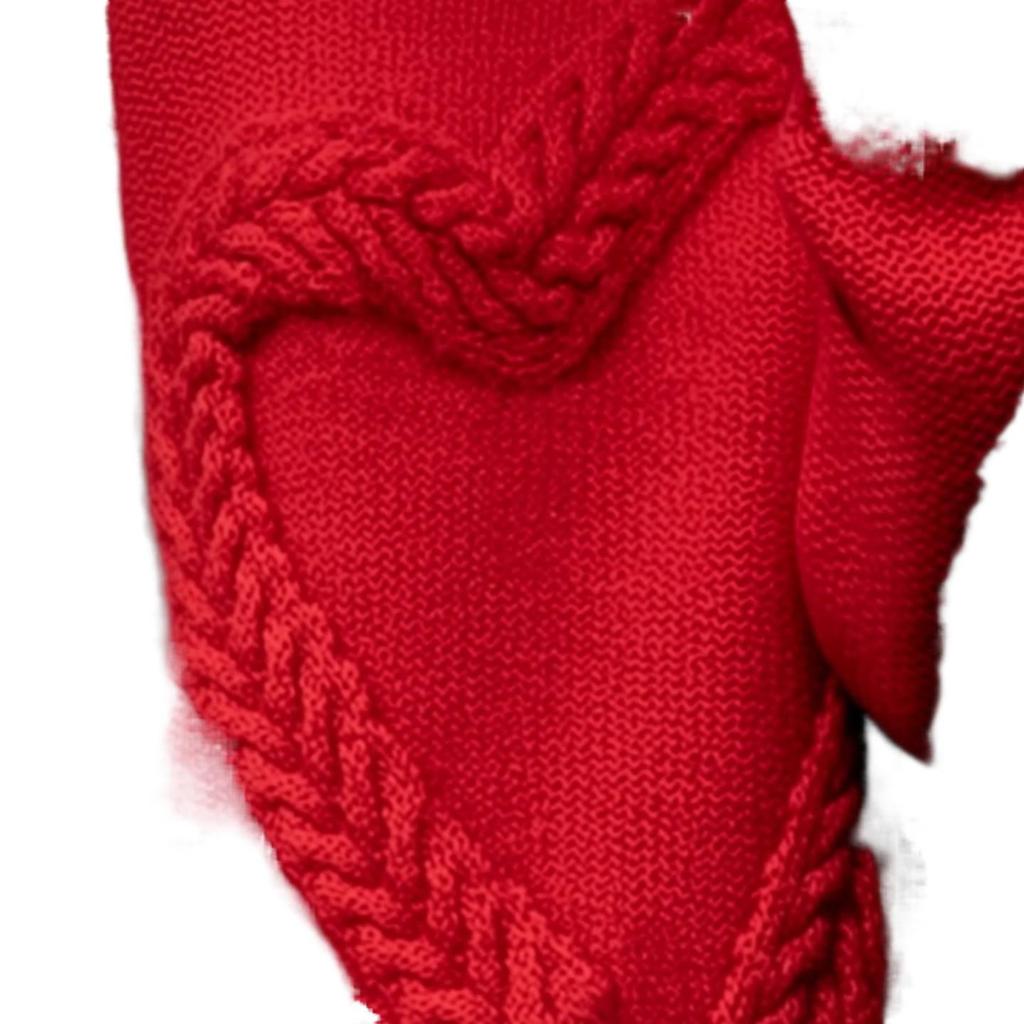 Red Heart Women's 100% Wool Heavy Cable Knit Round Neck Sweater - Thick and Loose, New Year Red, Autumn/Winter.