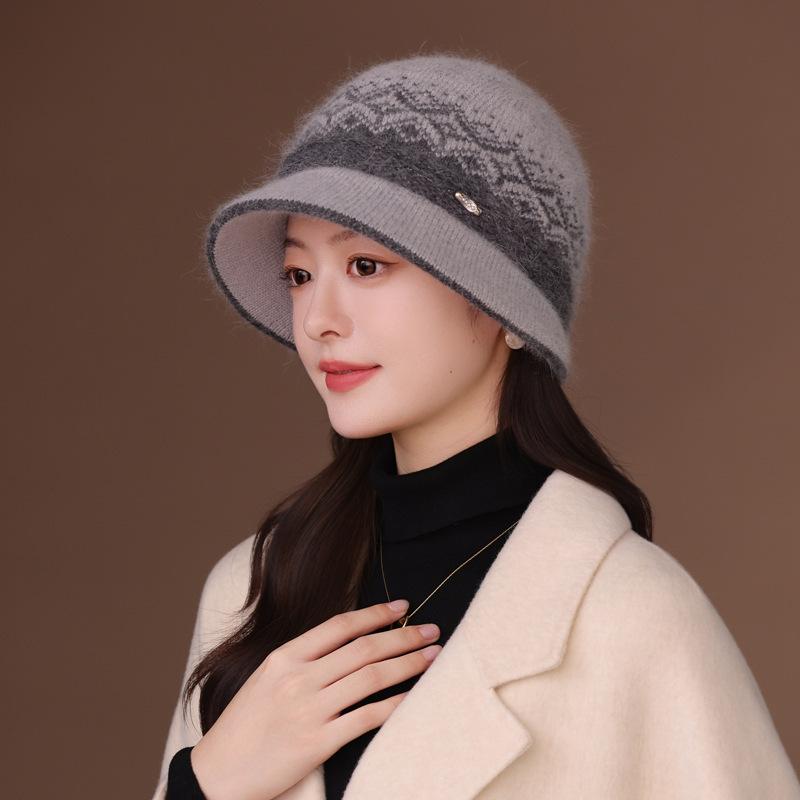 

Вязаная шапка-бини для пожилых женщин и бабушек, защита ушей и тепло, кроличьи шерстяные шапки для матерей среднего и пожилого возраста на осень и зиму. one size