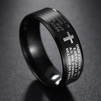 8mm Religious Cross Jesus Scripture Christian Bible Verse Inspirational Faith Stainless Steel Rings for Woman Men Jewelry Gifts