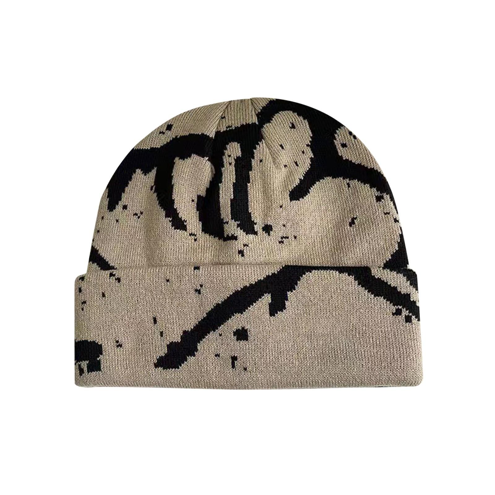 

Winter Printed Embroidered Woolen Hat Double-sided Letter Embroidery Rolled Edge Knitted Hat Letter Hat One Size хакі