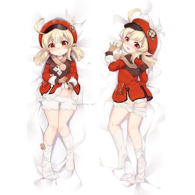 Anime Juego Genshin Impact Klee Dakimakura Fullbody Pillow Case Dos caras impreso Piel de melocotón Abrazando Almohada Cover 150x50cm