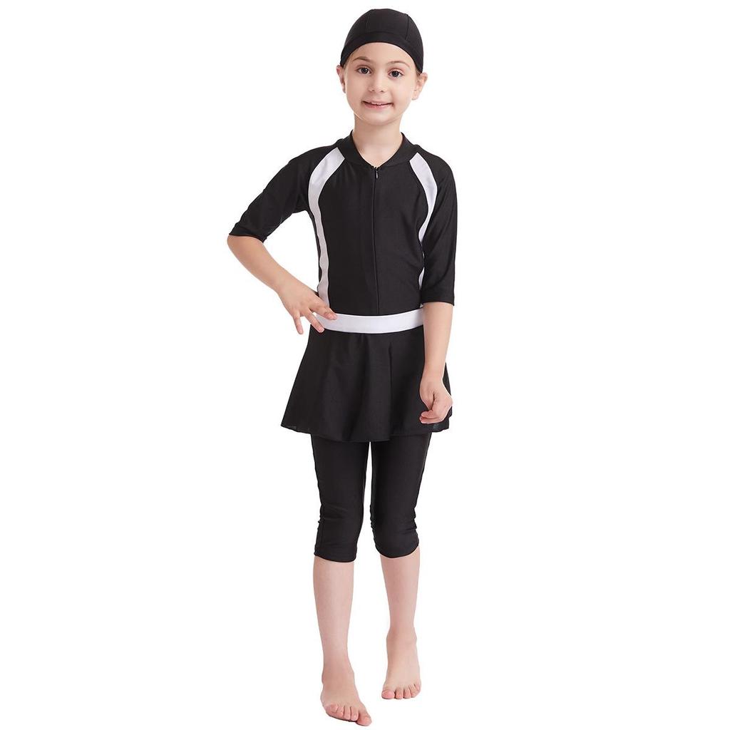 H2017 Girls' Three-Piece Conservative Swimsuit